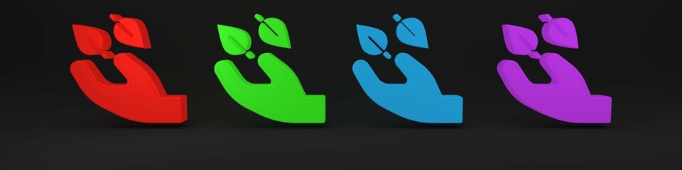 Colorful Tea leaf in hand icon isolated on black background. Tea leaves. Minimalism concept. 3D render illustration