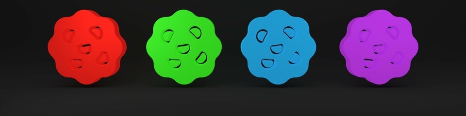 Colorful Cookie or biscuit with chocolate icon isolated on black background. Minimalism concept. 3D render illustration