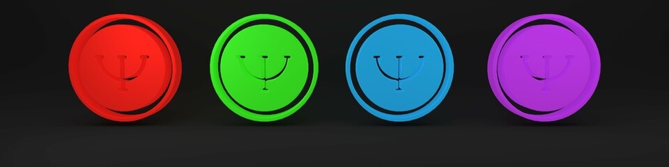 Colorful Psychology icon isolated on black background. Psi symbol. Mental health concept, psychoanalysis analysis and psychotherapy. Minimalism concept. 3D render illustration