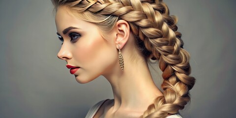 Obraz premium Elegant braids weave together intricate side-swept plaits to create a sophisticated and timeless look that exudes refinement and poise.