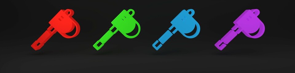 Colorful Wooden axe icon isolated on black background. Lumberjack axe. Minimalism concept. 3D render illustration