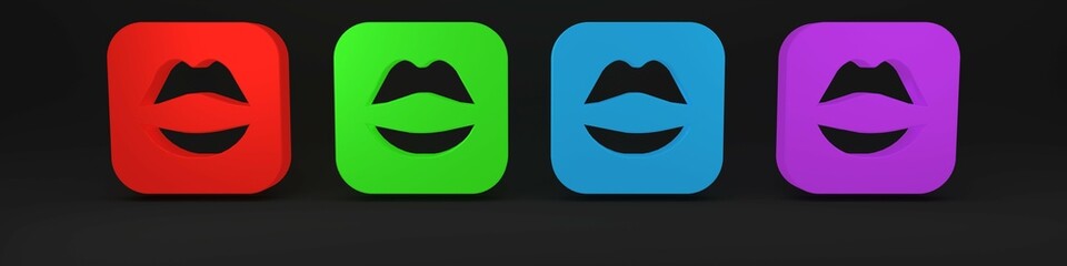 Colorful Smiling lips icon isolated on black background. Smile symbol. Minimalism concept. 3D render illustration
