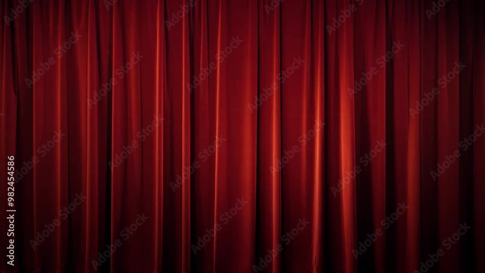 Aufkleber Richly colored red curtains hang in soft folds, creating an inviting atmosphere as they prepare to reveal a captivating performance in a classic theater setting.