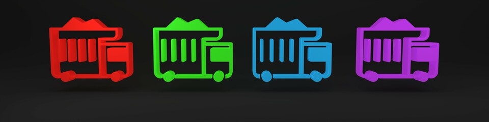 Colorful Large industrial mining dump truck icon isolated on black background. Big car. Minimalism concept. 3D render illustration © Vadim
