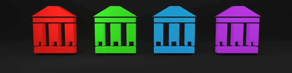 Colorful Museum building icon isolated on black background. Minimalism concept. 3D render illustration