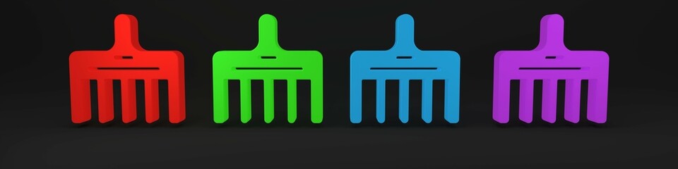 Colorful Hairbrush icon isolated on black background. Comb hair sign. Barber symbol. Minimalism concept. 3D render illustration