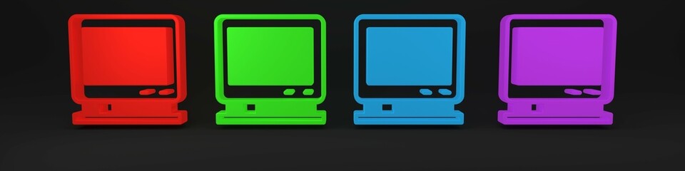 Colorful Retro tv icon isolated on black background. Television sign. Minimalism concept. 3D render illustration