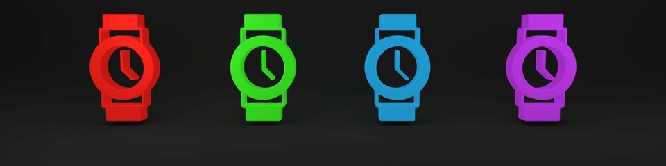 Colorful Wrist watch icon isolated on black background. Wristwatch icon. Minimalism concept. 3D render illustration