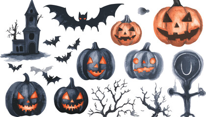 Halloween Watercolor Illustrations Set, Spooky and Festive Designs for Creative Projects