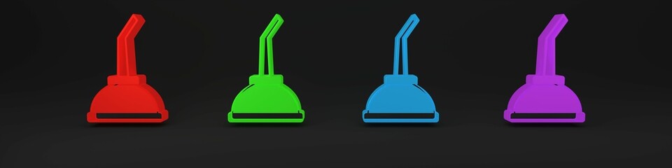 Colorful Canister for motor machine oil icon isolated on black background. Oil gallon. Oil change service and repair. Minimalism concept. 3D render illustration