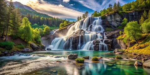 Experience the calming essence of Langfoss Waterfall plaster, enriched with water elements, offering a beautiful