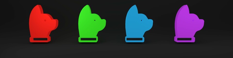 Colorful Cat icon isolated on black background. Minimalism concept. 3D render illustration