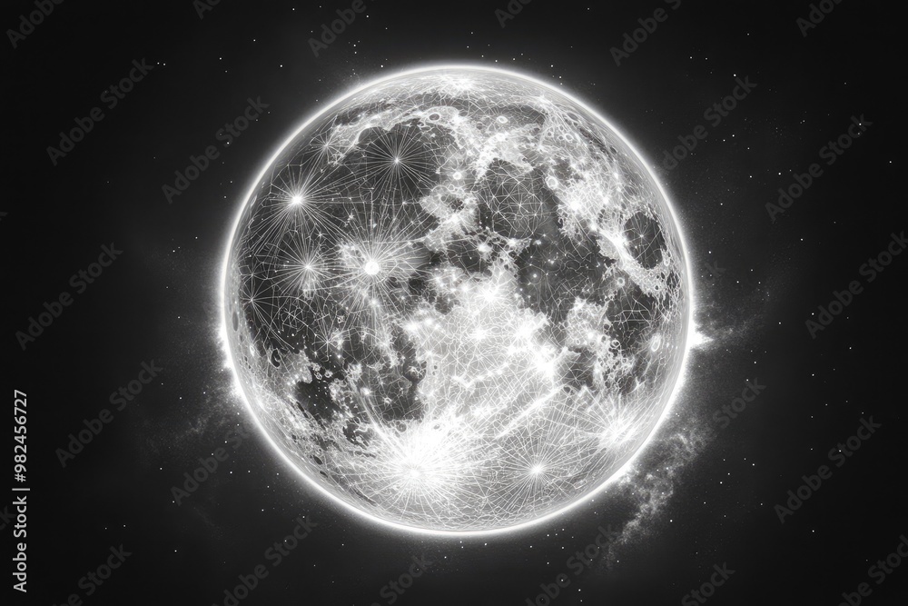 Sticker a large full moon with intricate sacred geometry patterns within its glow