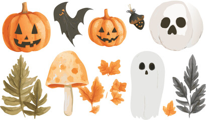 Halloween Watercolor Illustrations Set, Spooky and Festive Designs for Creative Projects