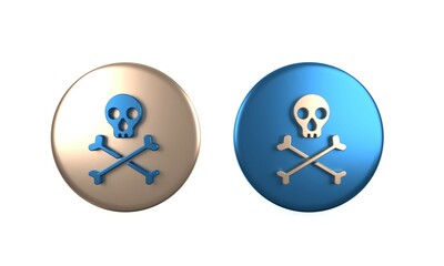 Colorful Skull on crossbones icon isolated on white background. Happy Halloween party. Circle button. 3D render illustration