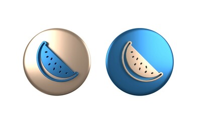 Colorful Watermelon icon isolated on white background. Circle button. 3D render illustration