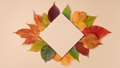 autumn leaves with blank card for message