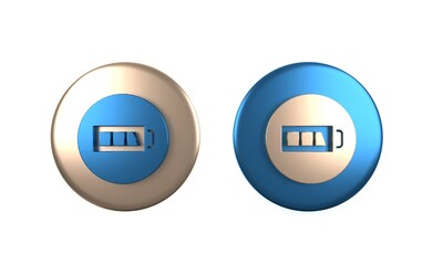 Colorful Battery charge level indicator icon isolated on white background. Circle button. 3D render illustration