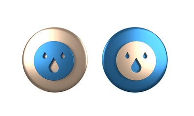 Colorful Water drop icon isolated on white background. Circle button. 3D render illustration
