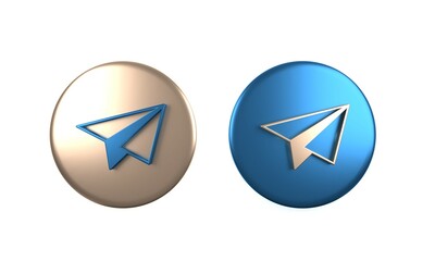 Colorful Paper airplane icon isolated on white background. Circle button. 3D render illustration