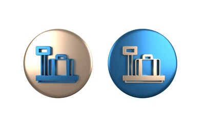 Colorful Scale with suitcase icon isolated on white background. Logistic and delivery. Weight of delivery package on a scale. Circle button. 3D render illustration