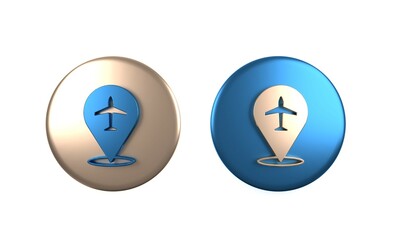 Colorful Plane icon isolated on white background. Flying airplane icon. Airliner sign. Circle button. 3D render illustration