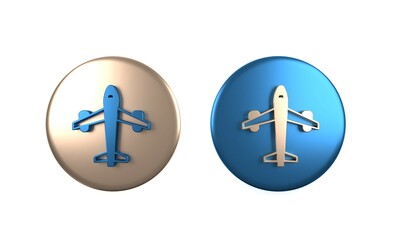 Obraz premium Colorful Plane icon isolated on white background. Flying airplane icon. Airliner sign. Circle button. 3D render illustration