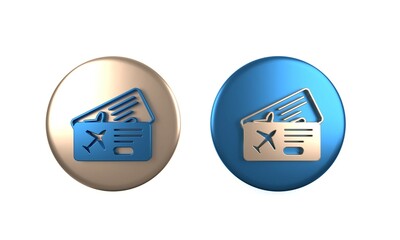 Colorful Airline ticket icon isolated on white background. Plane ticket. Circle button. 3D render illustration