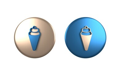 Colorful Ice cream in waffle cone icon isolated on white background. Sweet symbol. Circle button. 3D render illustration