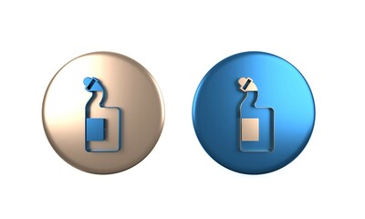 Colorful Dishwashing liquid bottle icon isolated on white background. Liquid detergent for washing dishes. Circle button. 3D render illustration