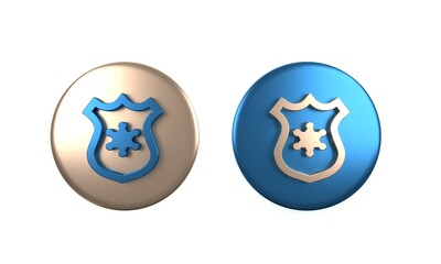 Colorful Police badge icon isolated on white background. Sheriff badge sign. Circle button. 3D render illustration