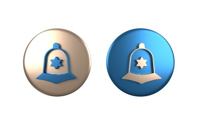 Colorful British police helmet icon isolated on white background. Circle button. 3D render illustration