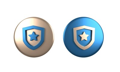 Colorful Police badge icon isolated on white background. Sheriff badge sign. Circle button. 3D render illustration