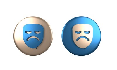 Colorful Drama theatrical mask icon isolated on white background. Circle button. 3D render illustration