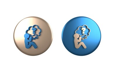 Colorful Human head with question mark icon isolated on white background. Circle button. 3D render illustration