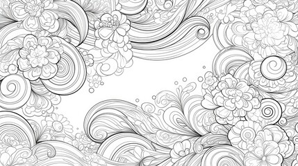 Black and white patterned artwork featuring a doodle frame for text suitable for greeting cards coloring books or decorative backgrounds Ideal for relaxation for all ages Vector illustration