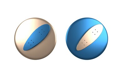 Colorful Longboard or skateboard cruiser icon isolated on white background. Extreme sport. Sport equipment. Circle button. 3D render illustration