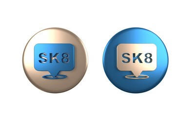 Colorful Skateboard icon isolated on white background. Extreme sport. Sport equipment. Circle button. 3D render illustration