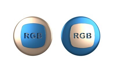 Colorful Speech bubble with RGB and CMYK color mixing icon isolated on white background. Circle button. 3D render illustration