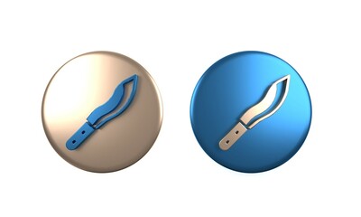 Colorful Machete or big knife icon isolated on white background. Circle button. 3D render illustration
