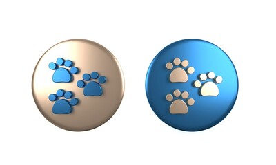 Colorful Paw print icon isolated on white background. Dog or cat paw print. Animal track. Circle button. 3D render illustration