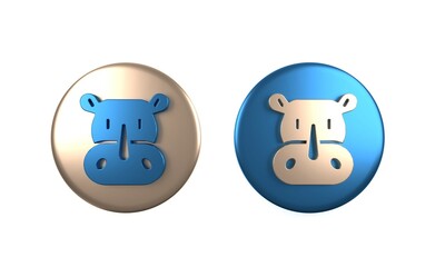 Colorful Rhinoceros icon isolated on white background. Animal symbol. Circle button. 3D render illustration