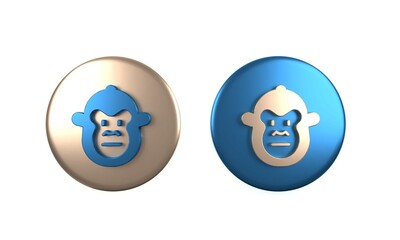 Colorful Monkey icon isolated on white background. Animal symbol. Circle button. 3D render illustration