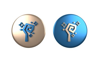 Colorful Magic staff icon isolated on white background. Magic wand, scepter, stick, rod. Circle button. 3D render illustration
