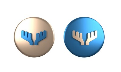 Colorful Deer antlers icon isolated on white background. Hunting trophy on wall. Circle button. 3D render illustration