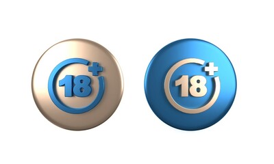 Colorful Plus 18 movie icon isolated on white background. Adult content. Under 18 years sign. Circle button. 3D render illustration