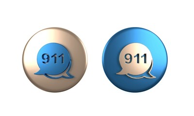 Colorful Telephone with emergency call 911 icon isolated on white background. Police, ambulance, fire department, call, phone. Circle button. 3D render illustration