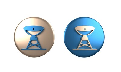 Colorful Satellite dish icon isolated on white background. Radio antenna, astronomy and space research. Circle button. 3D render illustration