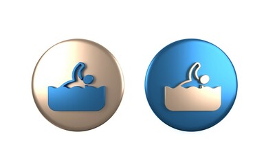 Colorful Swimmer athlete icon isolated on white background. Circle button. 3D render illustration