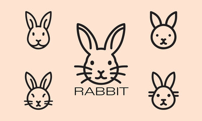 Set of Rabbit line art logo design vector illustration.